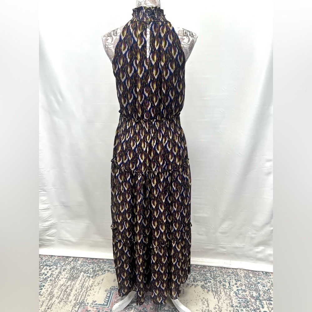 TAYLOR Navy/violet multi halter neck chiffon tiered dress size 8. - Picture 8 of 14